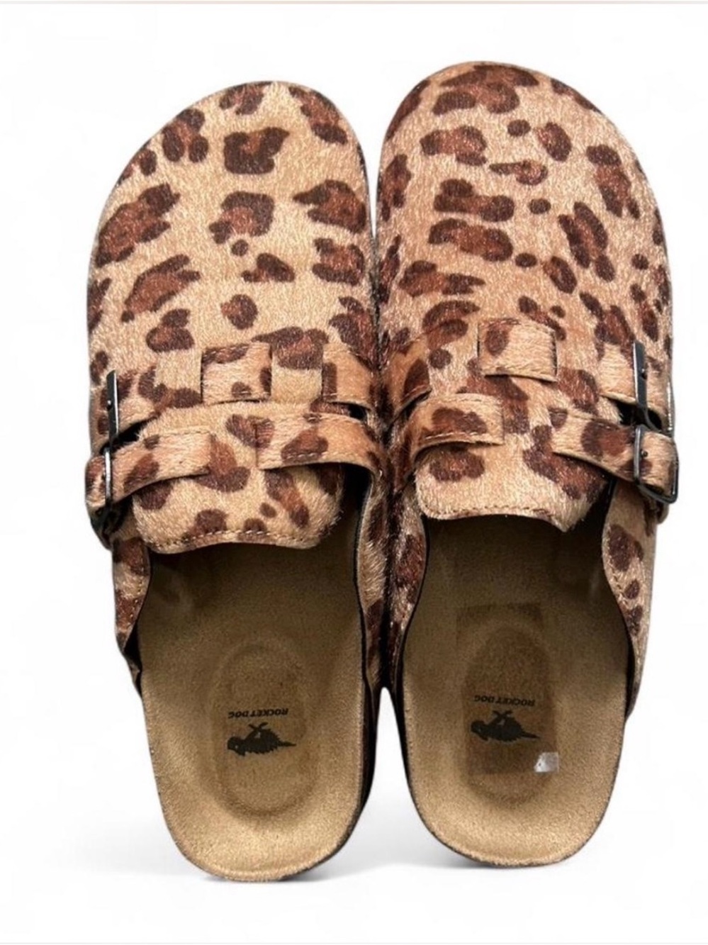 Leopard Print Slip-On Mules in Brown/Tan